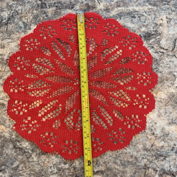Pumpkin and Red Scalloped Fabric Doilies Set of 4 - Picture 5 of 5